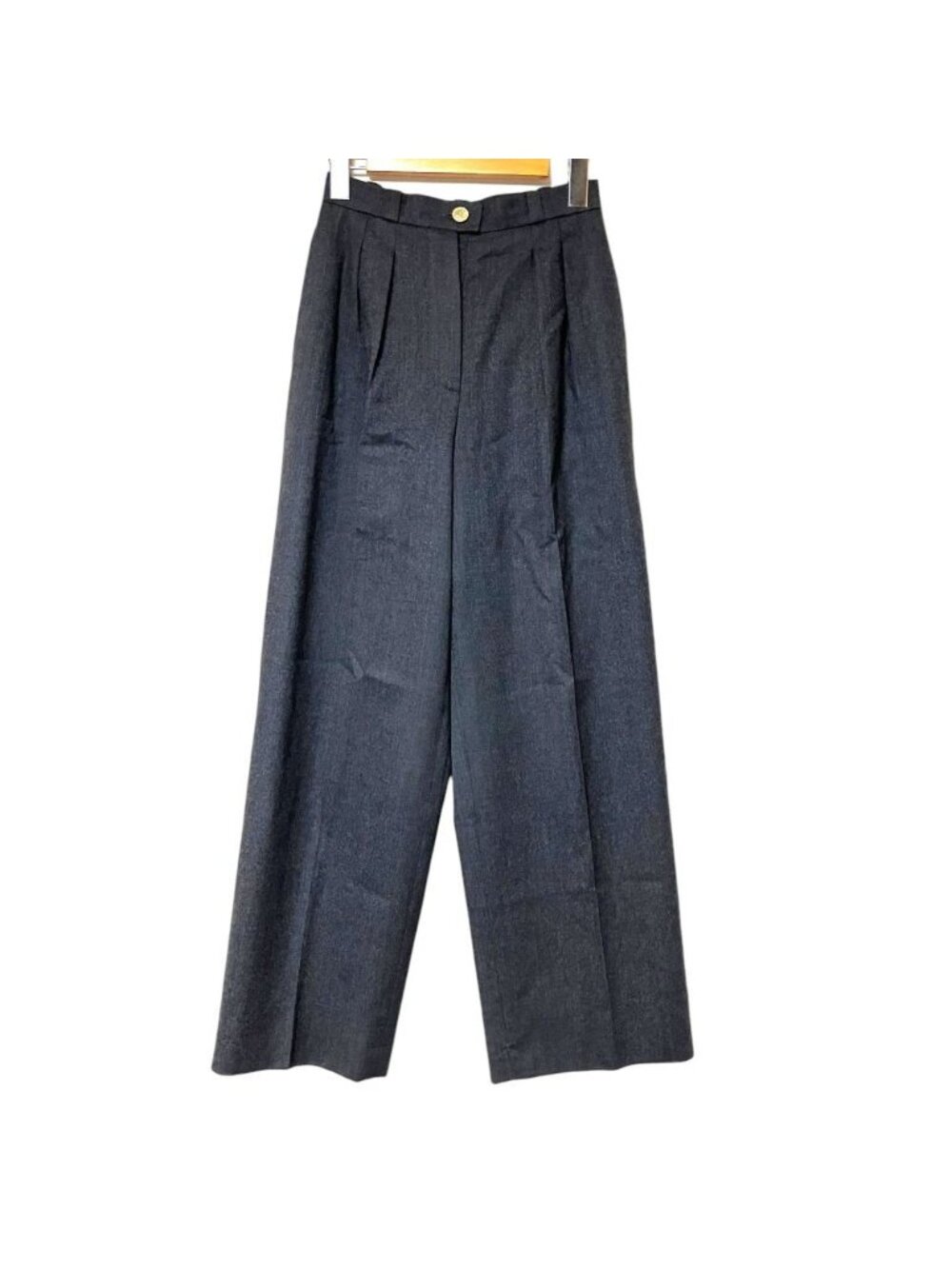 Chanel Vintage Wool Wide Leg Trousers 34 Gray Pants
